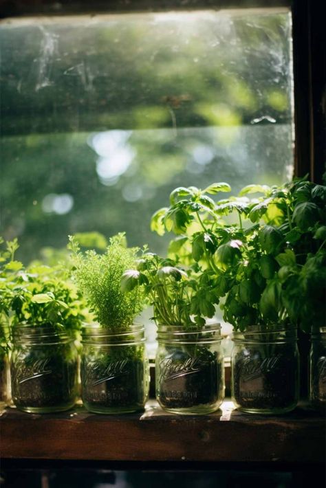 How To Create Your Own Mason Jar Herb Garden! - Mental Scoop Water Jar Plants, Mason Jars Aesthetic, Mason Jar Aesthetic, Jar Herb Garden, Jar Garden, Mason Jar Herbs, Mason Jar Herb Garden, Miniature Cows, Plants In Jars