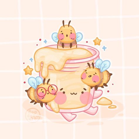 Kawaii Bee, Bee Drawing, Food Drawings, Kawaii Background, Illustration Styles, Cute Food Drawings, Cute Food Art, Kawaii Style, Cute Doodles Drawings