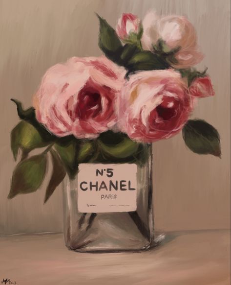 Rich Painting Aesthetic, Easy Classy Paintings, Simple Vintage Painting Ideas, Prada Painting Canvases, Painting Ideas Old Money, Chanel Bottle Painting, Vogue Paintings, Fashion Painting Canvas, Girly Canvas Painting Ideas