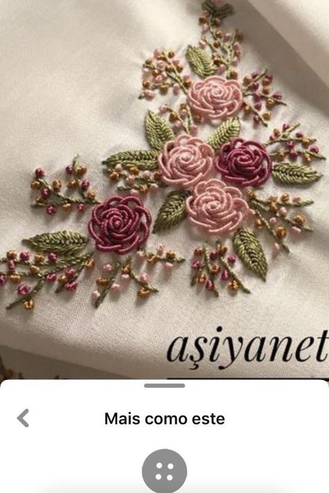 Embroidery Designs For Jainsem, Flower Handwork Designs, Hand Embroidery On Pink Fabric, Jainsem Embroidery Design, Simple Hand Embroidery Patterns, Hand Beaded Embroidery, Hand Embroidery Dress, Motifs Perler, Bead Embroidery Tutorial