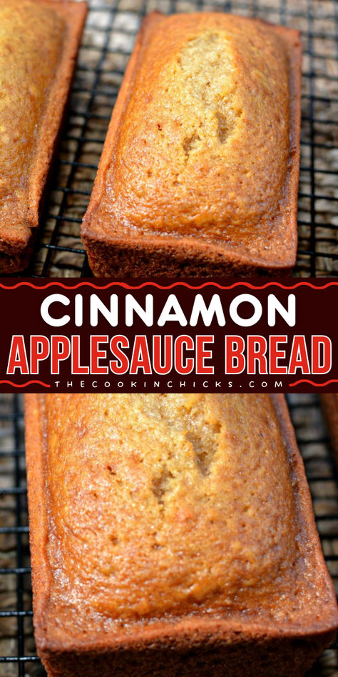 This Cinnamon Applesauce Bread is so moist, tender, and sweet quick bread that is awesome for your Fall breakfast ideas. It's easy to prepare and requires only a few ingredients. This best apple recipe is perfect for your holiday brunch food as you savor the goodness of apple flavor for the season! Mini Applesauce Bread, Spice Bread Easy, Honey Applesauce Bread, Applesauce Cinnamon Oatmeal Bread, Apple Bread Recipe With Applesauce, Amish Apple Bread Recipe, Apple Bread Made With Applesauce, Mini Loaf Quick Bread Recipes, Baked Goods Using Applesauce