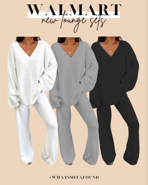 Loungewear sets from Walmart Walmart Sweatpants Outfit, Walmart Fashion 2024, Netflix And Chill Outfit, Feminine Loungewear, Gray Sweatpants Outfit, Walmart Style, Walmart Outfits, Wfh Outfits, Matching Lounge Set