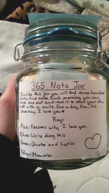 Diy Valentine's Gifts, 5 Senses Gift, Note Jar, Diy Valentine Gifts For Boyfriend, 365 Jar, Diy Christmas Gifts For Boyfriend, Homemade Birthday Gifts, Homemade Gifts For Boyfriend, Gifts For Boyfriends