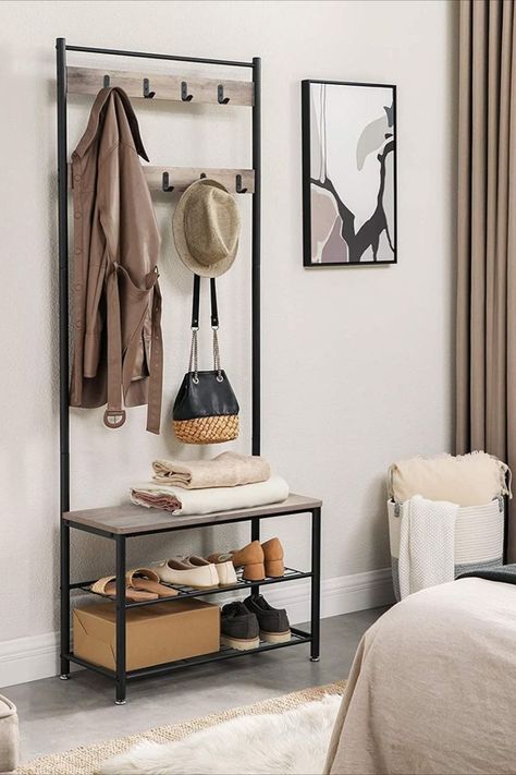 Entrance With Bench, Hallway Shoe Rack, Hall Coat Rack, Coat Rack Stand, Cosy Decor, Apartment Entrance, Smart Coat, Shoe Rack Furniture, Coat And Shoe Rack