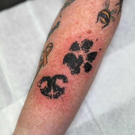 Love tattooing paw and nose prints. 🥰 Now Calleigh will be with you always 🌈🐾 Thank you @thorpeedo84 🥰 . . . #print #noseprint #pawtattoo #nosetattoo #noseprinttattoo #pawprinttattoo #memorialtattoo #meaningfultattoos Paw Print And Nose Print Tattoo, Paw Tattoo On Hand, Fine Line Paw Print Tattoo, Paw Print Tattoo Placement, Dog Nose Tattoo, Dog Nose Print Tattoo, Nose Print Tattoo, Paw Print Tattoo Dog, Nose Tattoo