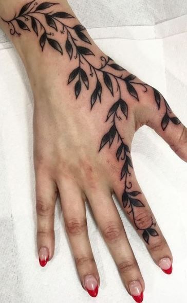 50 Vine Tattoos | Tattoo Designs, Ideas & Meaning - Tattoo Me Now Tattoo Designs Hand Fingers, Vines On Hands Tattoo, Vine Tattoo Hand To Arm, Different Types Of Vines Tattoo, Ivy Tattoo Hand, Hand Tats Aesthetic, Ivy Tattoo On Hand, Finger To Wrist Tattoo, Finger To Hand Tattoo