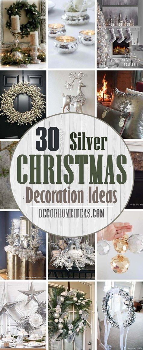 Grey Christmas Decor, Silver Holiday Decor, Silver Gold Christmas, Silver Bells Christmas, Neutral Holiday Decor, Silver Garland, Glam Christmas Decor, Christmas Centers, Silver Christmas Decorations