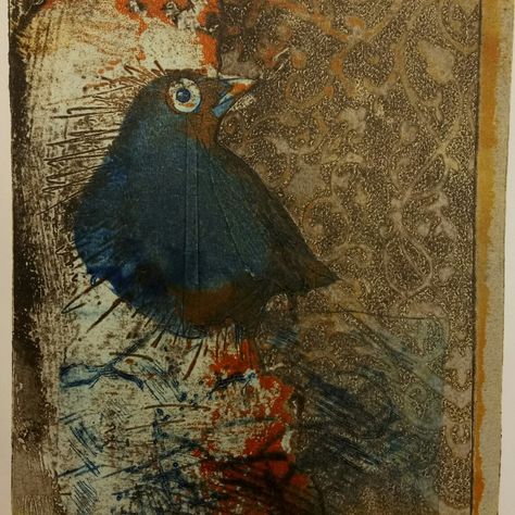 Collagraph over printed with a dry point, viscosity inked. Viscosity Printmaking, Mono Printing, Dry Point, Bird Wings, Rabbits, Printmaking, Feathers, Illustration Art, Birds