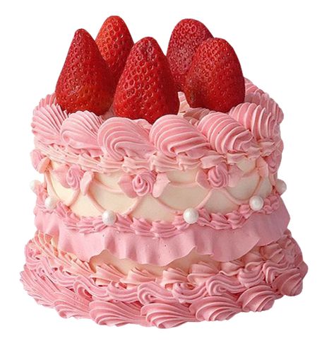 Credit: Honeyrolls on tumblr Cake Icon, Fake Cake, Strawberry Cakes, Cute Birthday Cakes, Strawberry Milk, Strawberry Cake, Vintage Cake, Pretty Cakes, Let Them Eat Cake