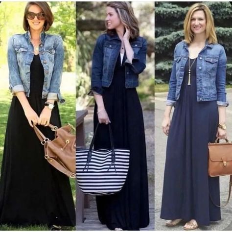 Classy Sporty Outfits, Date Clothes, Denim Jacket Outfit, Long Skirt Outfits, Over 60 Fashion, Maxi Dress Outfit, Mode Boho, 60 Fashion, Fashion Attire