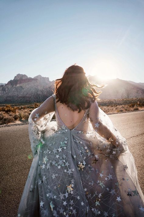 Wedding Gown Unique, Unique Boho Wedding Dress, Celestial Dress, Wedding Dress Unique, Stars Wedding, Grey Wedding Dress, Celestial Wedding, Unique Bride, Dress Unique