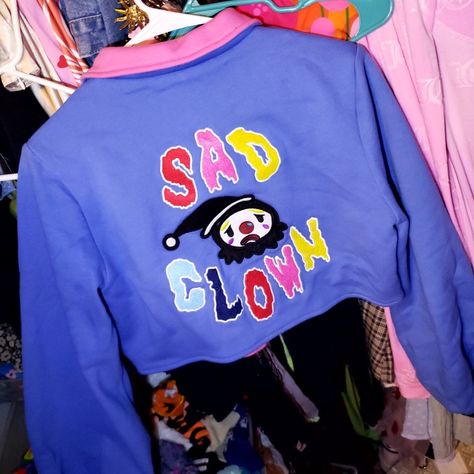 https://peaches-shop-store.myshopify.com/products/sad-clown-posse-crop-jacket Masc Clowncore, Kidcore Jacket, Moth Clothes, Fusion Clothes, Clowncore Clothes, Clowncore Fashion, Clown Outfits, Clowncore Kidcore, Clowncore Outfit