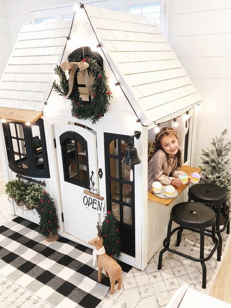 Porche City Market (Indoors) — Porche & Co. Costco Playhouse Makeover, Costco Playhouse, Playhouse Makeover, Indoor Playhouse, Build A Playhouse, Kids Play Kitchen, Kids Playhouse, City Market, Toy Rooms