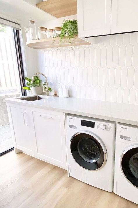 Laundry renovation featuring Meir Kitchen Sink Single Bowl 450mm x 450mm - Brushed Nickel Laundry Renovation, Laundry Makeover, Dream Laundry Room, Laundry Space, Laundry Room Layouts, Laundry Room Renovation, Laundry Design, Creative Wall Art, Laundry Room Remodel