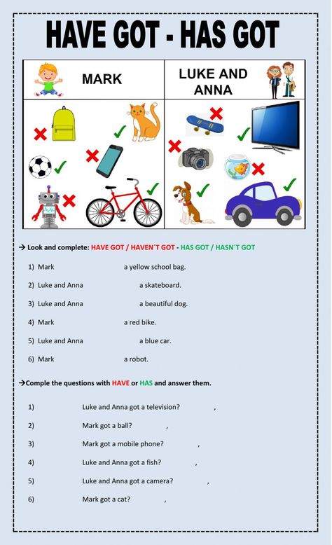 Have got - Has got online worksheet for Kids 2. You can do the exercises online or download the worksheet as pdf. Has Got Have Got Worksheets, Have Has Worksheets For Kids, Have Got Worksheet, Verb To Have, Test For Kids, English Grammar For Kids, Grammar For Kids, Rules For Kids, English Time