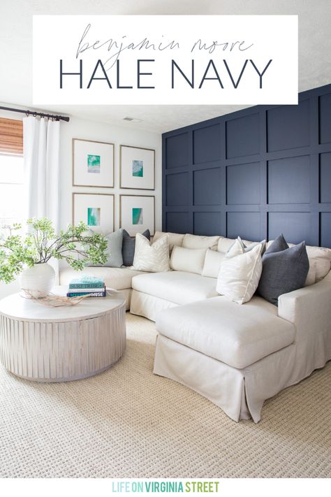 Benjamin Moore Blue Gray, Popular Gray Paint Colors, Benjamin Moore Hale Navy, Popular Grey Paint Colors, Benjamin Moore Bedroom, Hale Navy Benjamin Moore, Navy Blue Paint Colors, Navy Accent Walls, Gray Paint Colors