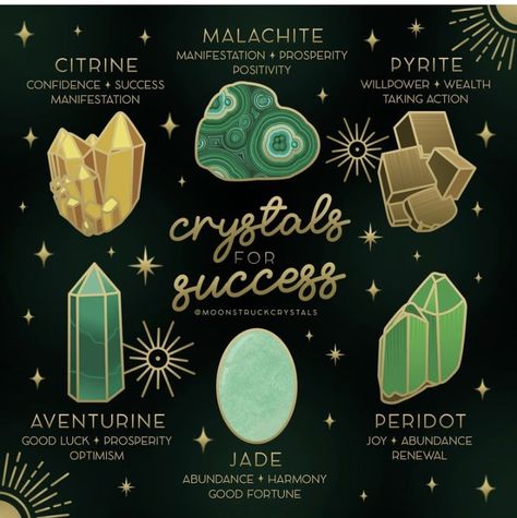 Crystal Infographic, Moonstruck Crystals, Crystals For Success, Crystals For Wealth, Crystal Healing Chart, Teen Witch, Magic Spell Book, Earth Gift, Crystal Guide