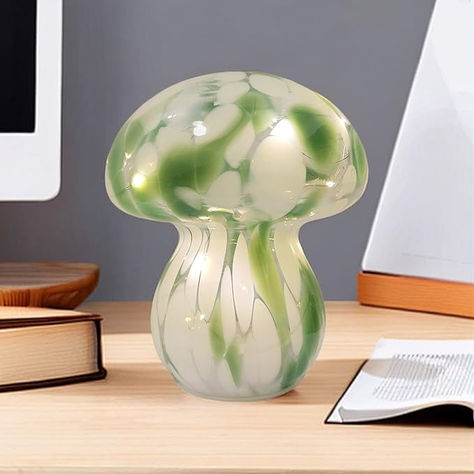 Mushroom Table Lamps Night Lights Cute Glass Nightstand Bedside Desk Lamps for Bedroom Living Study(Bulb Included) - Green Glass Nightstand, Lamps For Bedroom, Bedside Desk, Mushroom Table, Lamp For Bedroom, Desk Lamps, Night Lights, Amazon Finds, Table Lamps