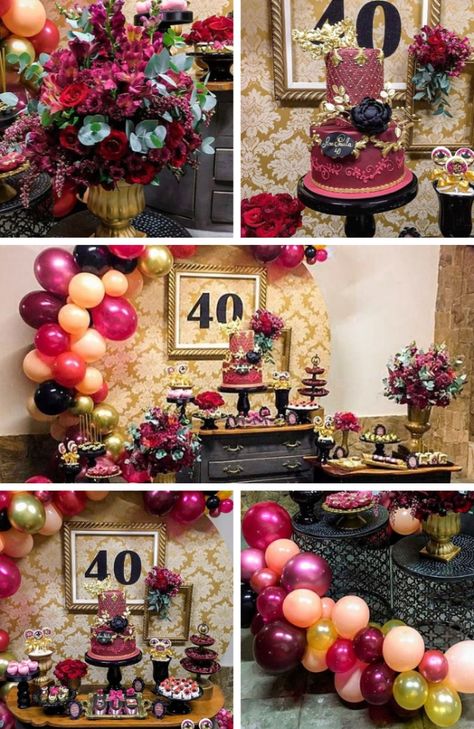 by Pequenos Luxos Ruby Jubilee 40th Birthday Party, Jubilee Ideas, Birthday Party Ideas For Adults, Ruby Jubilee, Blue Cloth Napkins, 40th Birthday Balloons, Party Ideas For Adults, 68 Birthday, Birthday Party Ideas For Kids