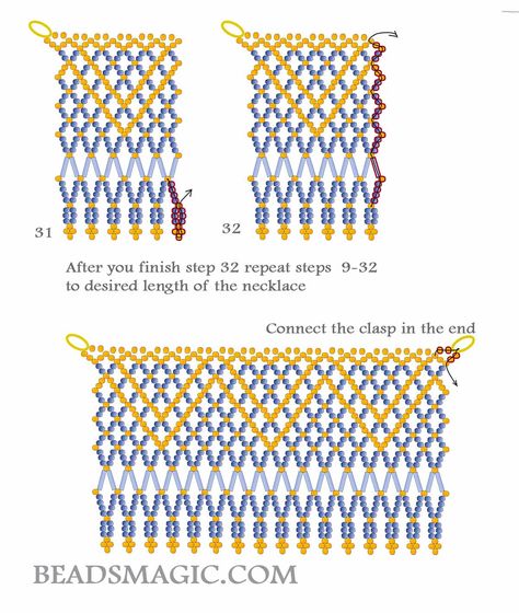 Loom Beaded Necklace, Beads Projects, Huichol Pattern, Diy Necklace Patterns, Free Beading Tutorials, Beads Magic, Bead Stitch, Beaded Necklace Patterns, Beading Netting