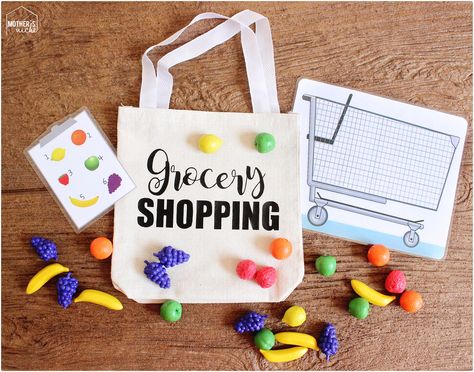 grocery shopping busy bag Diy Games For Kids, Toddler Curriculum, Apple Unit, Nutrition Activities, Quiet Time Activities, Busy Boxes, Free Printable Activities, Bags Ideas, Quiet Activities