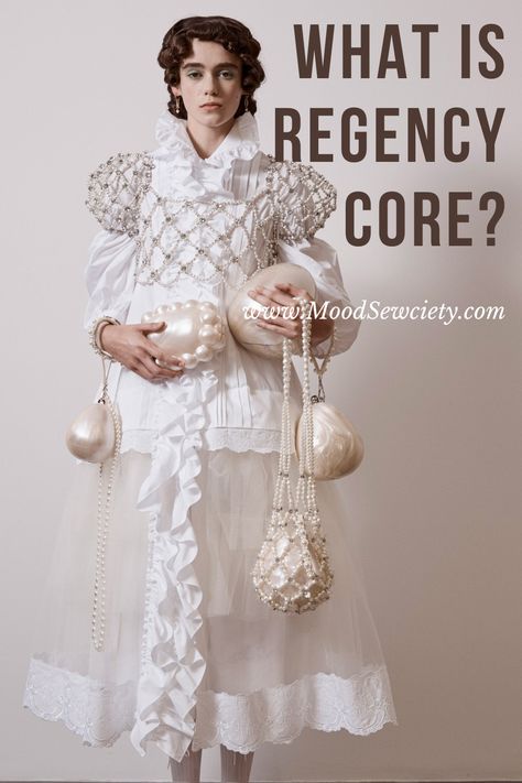 Tips, silhouettes, fabrics, free patterns, and more! Regency Core Fashion, Regency Core Aesthetic, Fae Larp, Regency Inspired Fashion, Modern Regency Fashion, Regency Era Aesthetic, Modern Bridgerton, Regency Core, Empire Style Dress