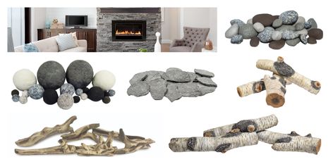 How to Modernize and Update a Gas Fireplace - We Love Fire Gas Fireplace Insert Glass Rocks, White Birch Gas Fireplace Logs, Fireplace Glass Rocks With Logs, Fireplace Rocks Stones Inside, Fireplace Gas Logs, Gas Fireplace Logs Alternatives, Gas Fireplace Logs Ideas, Gas Fireplace Rocks Inside, Update Gas Fireplace Insert