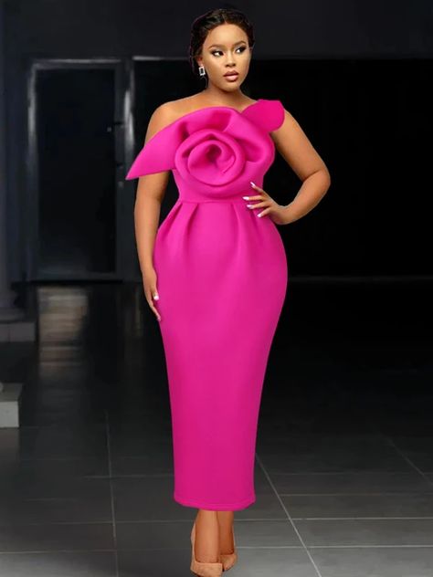 Women Party Dress Slim Bodycon Sexy One Strap Big Flower Event Christmas Birthday Elegant African Gowns Wedding Guest Robes New - Dresses - AliExpress African Gowns, Steps Dresses, Red Rose Dress, Collar Dresses, One Shoulder Midi Dress, Formal Cocktail Dress, Tea Length Dresses, Applique Dress, Hip Dress