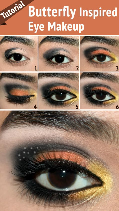 Butterfly Inspired Eye Makeup – Tutorial With Detailed Steps And Pictures Makeup Tutorials For Beginners, Gorgeous Eye Makeup, Make Up Designs, Butterfly Eyes, Butterfly Makeup, Eye Makeup Tutorials, Butterfly Costume, Halloween Tattoo, Make Up Tutorials