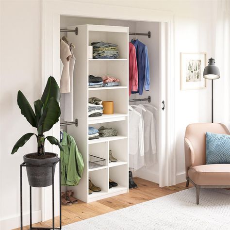 Dotted Line™ Mel 69" W - 95" W Closet System Starter Kit & Reviews | Wayfair Adjustable Closet System, Gray Closet, Closet Storage Systems, Shoe Cubby, White Closet, Reach In Closet, Closet Organizing Systems, Closet Rod, Cleaning Closet