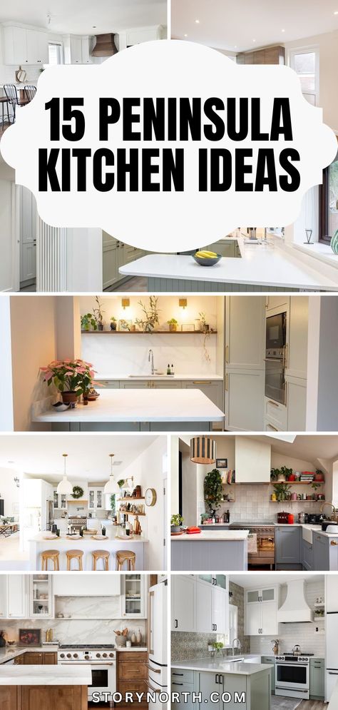 Save this pin for expert tips on maximizing space and style in your kitchen! Discover creative ideas to make your peninsula kitchen a functional and stylish hub of your home. #KitchenDesign #HomeDecor #InteriorInspo Pendants Over Peninsula, Kitchen Lighting Over Peninsula, White Kitchen Peninsula Ideas, Kitchen Peninsulas, Narrow Kitchen With Peninsula, Small Kitchen Peninsula Ideas, Kitchen Peninsula Ideas, U Shaped Kitchen With Peninsula, Small Narrow Kitchen