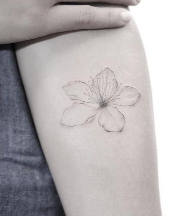 Fine Line Tattoo Flower Small Fine Line Flower Tattoo, Minimalist Tattoo Ideas Flower, Dotwork Flower Tattoo, Line Tattoo Flower, Fine Line Tattoo Flower, Fine Line Tattoo Designs, Line Tattoo Designs, Sunflower Tattoo Thigh, Tattoo Perna