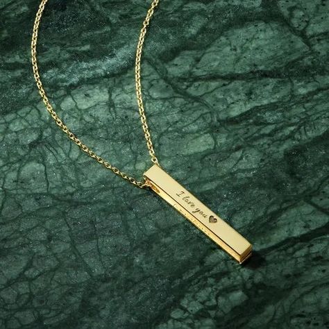 This personalized 4 sided vertical bar necklace can be incripted with your initial, name, custom messages, or custom coordinates to keep your special moments close to your heart everywhere you go. This necklace would make a perfect gift for your mom, grandma, wife or yourself with meaningful messages of your stories that you carry always. Innocent Boyfriend, Necklace From Boyfriend, Engravable Necklace, Name Necklace Silver, Engraved Bar Necklace, Vertical Bar Necklace, Bar Necklace Personalized, Vertical Bar, Anniversary Ideas