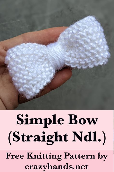 Knit Bow Pattern on Straight Needles Knit Bow Pattern Free, Knitted Bow Pattern, Knitting Small Things, Knit Bow Pattern, Bow Knitting Pattern, Knitted Bows Free Pattern, Knit Hair Bow, Crochet Bow Headband, Hairband Crochet