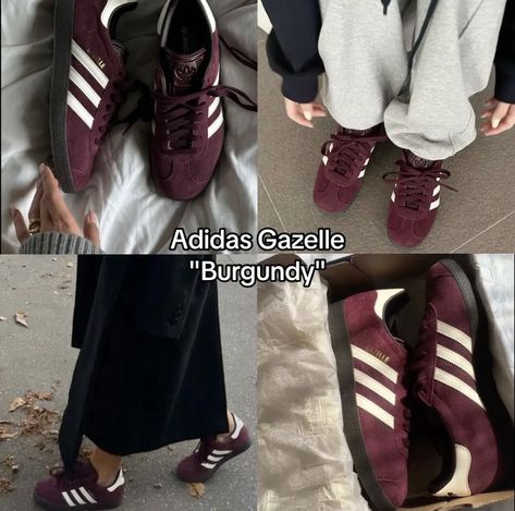 Gazelle Burgundy, Filmy Vintage, Karate Girl, Chique Outfits, Funky Shoes, Aesthetic Shoes, Swag Shoes, Mode Inspo, Adidas Gazelle