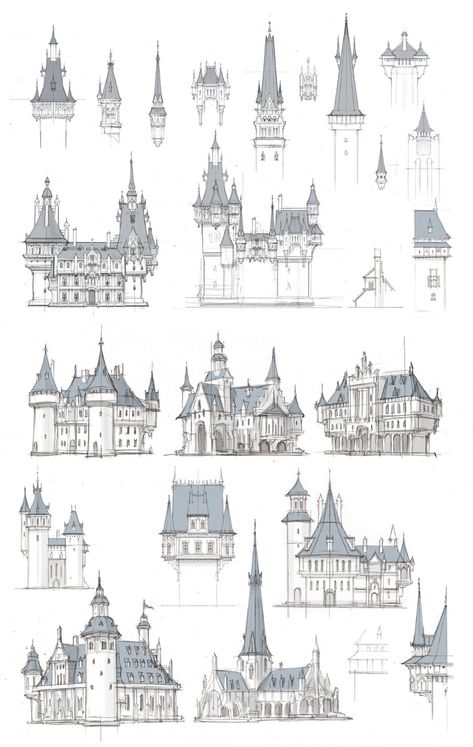 Castle Drawings Medieval, How To Draw A Castle, Drawing Reference Photos, Architecture Perspective, City Landscapes, Medieval Buildings, Castle Drawing, الفن الرقمي, Seni Dan Kraf