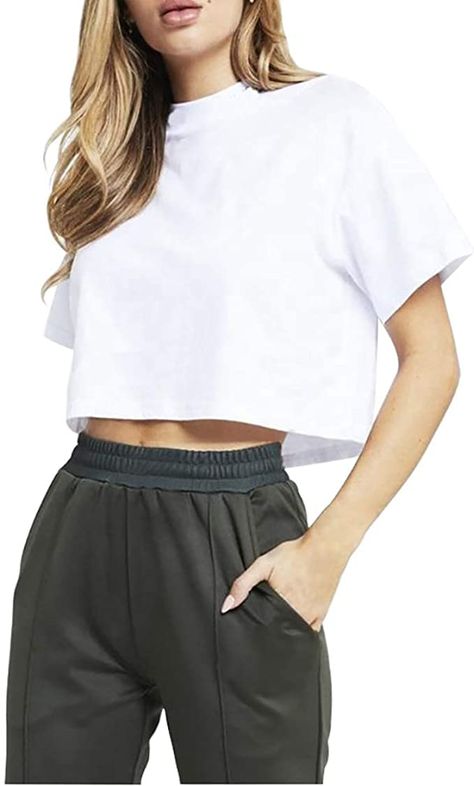 Loose Crop Top Outfits, Loose Shirt Outfit, White Crop Top Outfit, Plain Crop Tops, Loose Crop Top, T Shirt Crop Top, Crop Top Outfits, Cute Crop Tops, Shirts Design