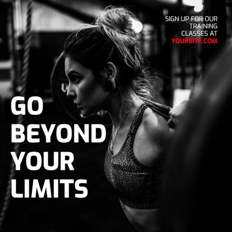 Use this Instagram design template for making a motivational workout and gym themed social media post. A large title text with woman working out on the background. Gym Social Media Post Ideas, Gym Text, Gym Content Social Media, Workout Posts Instagram, Fitness Social Media Post, Gym Posts, Gym Social Media Post, Gym Posts Instagram, Gym Ads