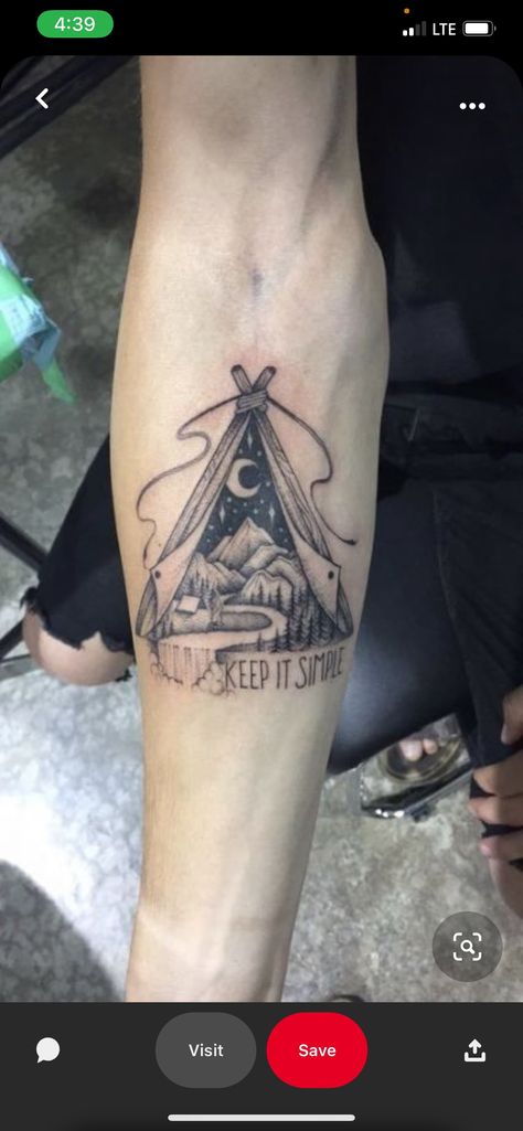 Camping Memorial Tattoo, Tent Camping Tattoo, Outdoor Tatoos, Tent Tattoo, Arrow Head Tattoos, Tent Drawing, Cycling Tattoo, Tattoo Mountain, Mountain Tattoos