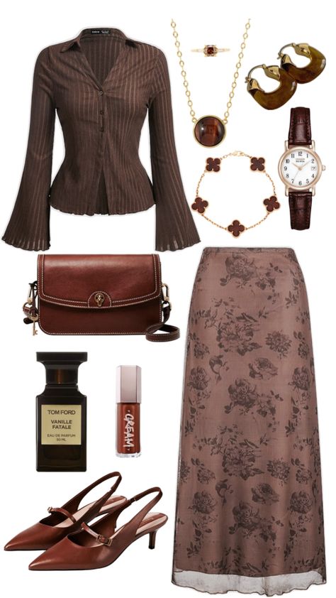 #explore #aesthetic #outfit #chocolate #brown #modest #hijabi #pinterest #fyp #tiktok #ootd #fashion #fenty #tomford #money #rich #oldmoney #collage #bear #lanadelray #coquette #femme Skirt Outfits Modest Classy, Aesthetic Outfits Modest, Modest Outfits Aesthetic, Brown Outfit Aesthetic, Brown Skirt Outfit, Convention Outfits, Stylish Outfits Casual, Explore Aesthetic, Money Rich