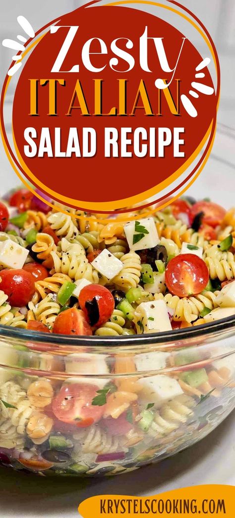 Say hello to your new obsession 🥰 – This quick and easy Zesty Italian Salad Recipe! It's perfect for those busy days when you're craving a cold, delicious meal. Plus, it's packed with flavor! 😋🌶 Salad Noodle Recipes, Ina Garten Pasta Salad Recipes, Recipe Pasta Salad, Best Pasta Salad Recipes Cold, Best Cold Pasta Salad, Best Noodle Salad Recipes, Italian Macaroni Salad Recipe, Zesty Pasta Salad Recipes, Easy Cold Salads For Parties