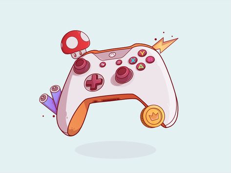 Xbox Design Lab Ideas, Gaming Illustration Art, Control Xbox Dibujo, Gaming Drawings Ideas, Joystick Drawing, Gamer Illustrations, Game Controller Drawing, Xbox Controller Drawing, Griptok Design