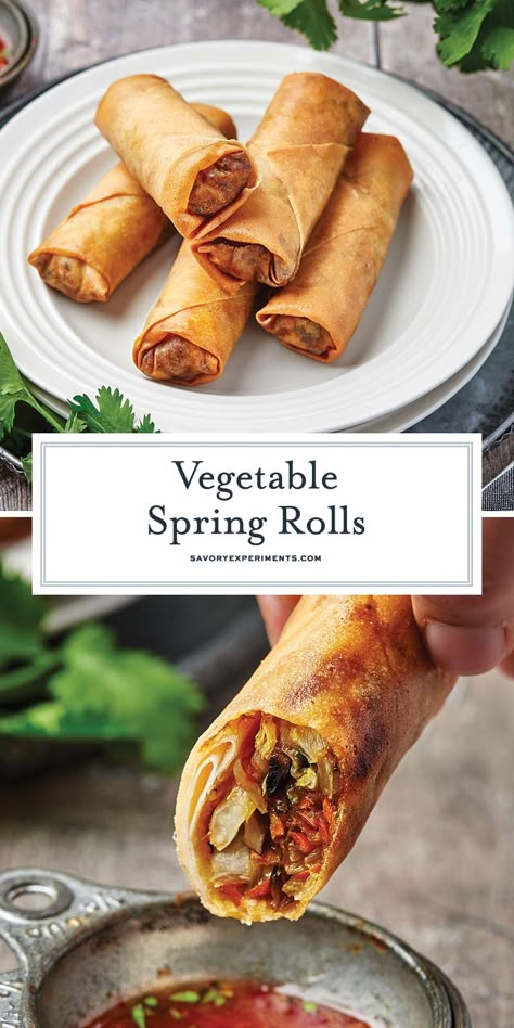 This EASY Vegetable Spring Rolls recipe replicates all of the goodness of the popular Chinese takeout appetizer using the air fryer! Authentic Spring Rolls, Vegetable Spring Rolls Air Fryer, Pad Thai Spring Rolls, Spring Roll Filling Ideas Vegetarian, Veggie Spring Rolls Recipe, Air Fryer Spring Rolls Recipe, Spring Rolls Recipe Vegetable, Spring Roll Recipe Vegetable, Spring Rolls Vegetable