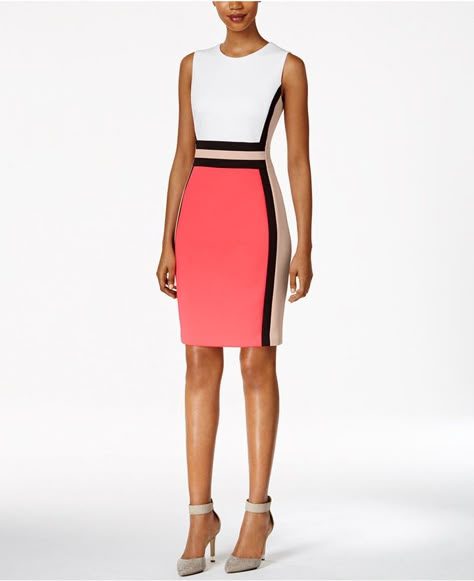 Calvin Klein Colorblocked Sheath Dress  https://api.shopstyle.com/action/apiVisitRetailer?id=612622163&pid=uid2500-37484350-28 White Sheath Dress, 30 Outfits, Workwear Fashion, Calvin Klein Dress, Fashion Tips For Women, Colorblock Dress, Work Attire, Look Chic, Featuring Dress