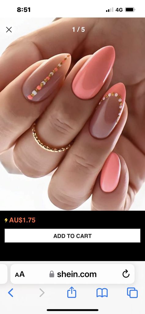 Almond Nails Designs Neutral Colour, Peach Short Nails With Designs, Peach Nails Ideas, Peach Fuzz Nails Design, Salmon Colored Nails, Uñas Color Salmon, Peach Nail Designs, Peace Nails, Color Durazno