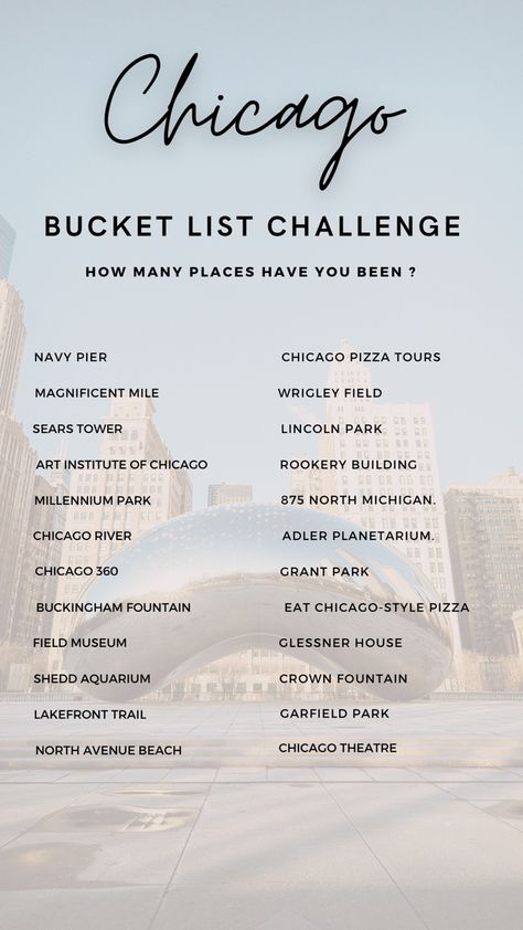 Chicago must visit places Chicago Best Places, Chicago Must See Bucket Lists, Travel To Chicago, Bucket List Chicago, Chicago To Do List, Visiting Chicago Travel Tips, Things To Do In Chicago In June, Chicago Packing List Summer, Chicago Bucket List Things To Do