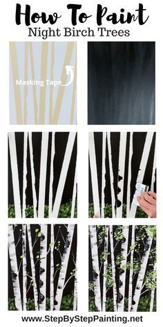 Paint Birch Trees, Easy Step By Step Painting, Trees Tutorial, Birch Trees Painting, Impasto Technique, Birch Tree Art, Birch Tree Painting, Canvas Painting Tutorials, Paint Night