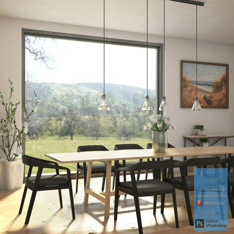 Pallet 2-Classic Villa Black Chairs, Minimalist Dining Room, Deco Originale, Patio Interior, Interior Renovation, Big Windows, Beautiful Interior Design, Modern Cabin, Dining Room Inspiration