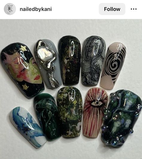 Forest Inspired Nails, Japan Inspired Nails, 3d Jellyfish, Japan Summer, Nail Art For Beginners, Grunge Nails, Pretty Gel Nails, Summer 24, Fire Nails