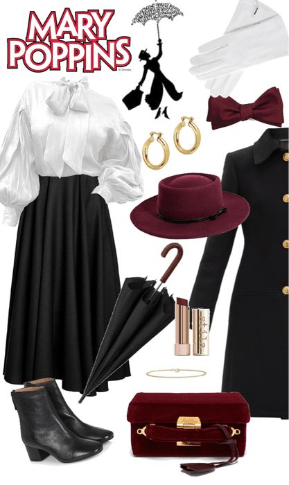 Mary Poppins Look! Outfit | ShopLook Merry Poppins Costume, Marry Poppins Outfits, Mary Poppins Outfit Ideas, Mary Poppins Style, Miss Andrews Mary Poppins Costume, Marry Poppins Kostüm, Mary Poppins Inspired Outfits, Mary Poppins Makeup, Marry Poppins Halloween Costume